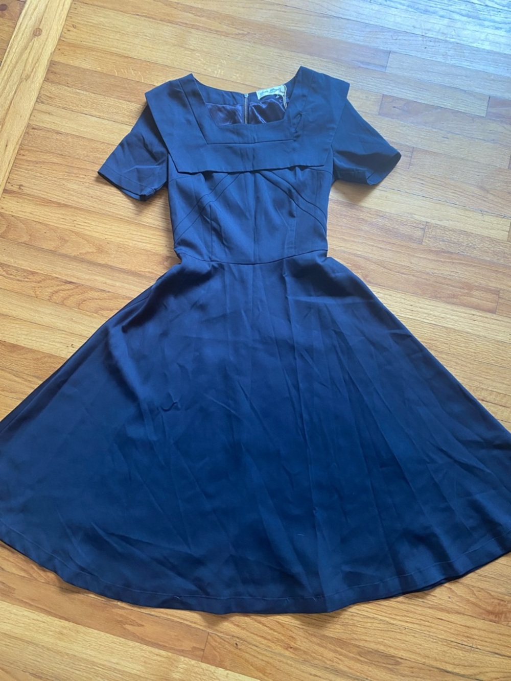 Bettie Page Navy Square-Neck Fit-and-Flare Midi Dress